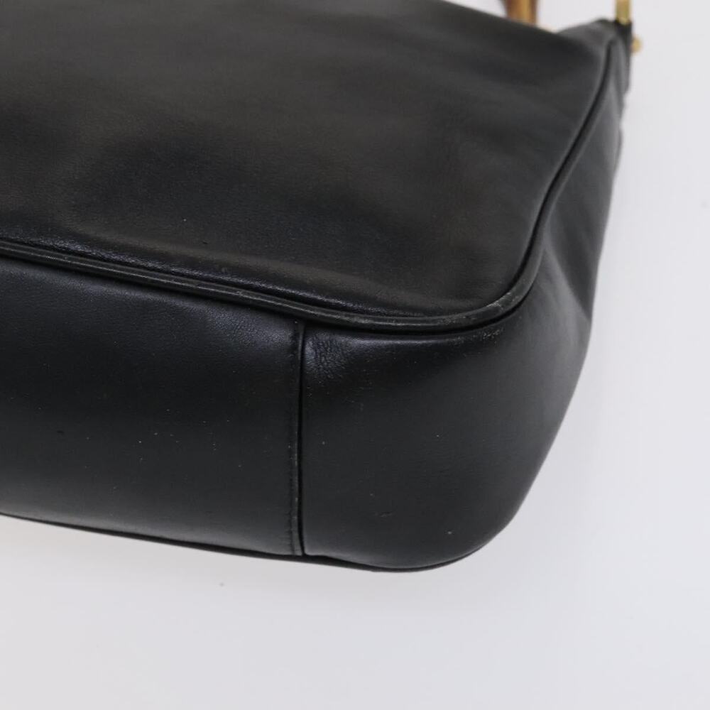 GUCCI Bamboo Hand Bag Leather Black Gold 001 2113 001 2113 - Picture 10 of 16